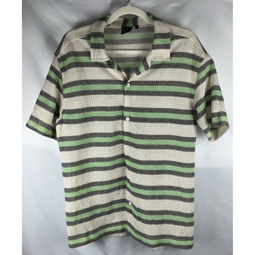 Fried Waters Mens Medium Multicolor Crotchet Style Button Up Shirt Summer Casual